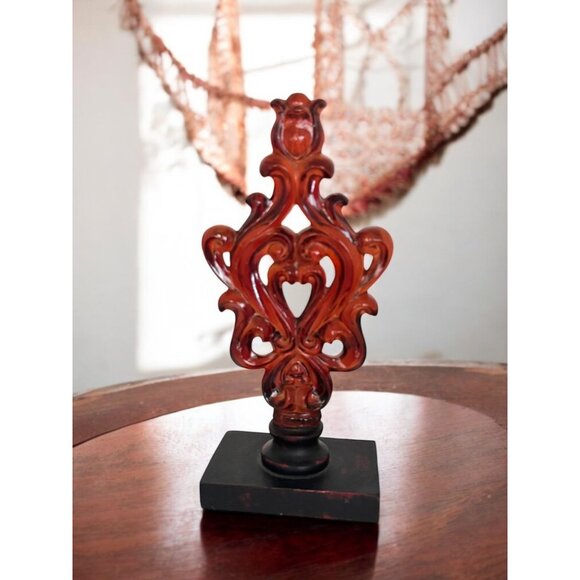 Vintage Decorative Fleur de Lis Finial On Wooden Base - Picture 3 of 7